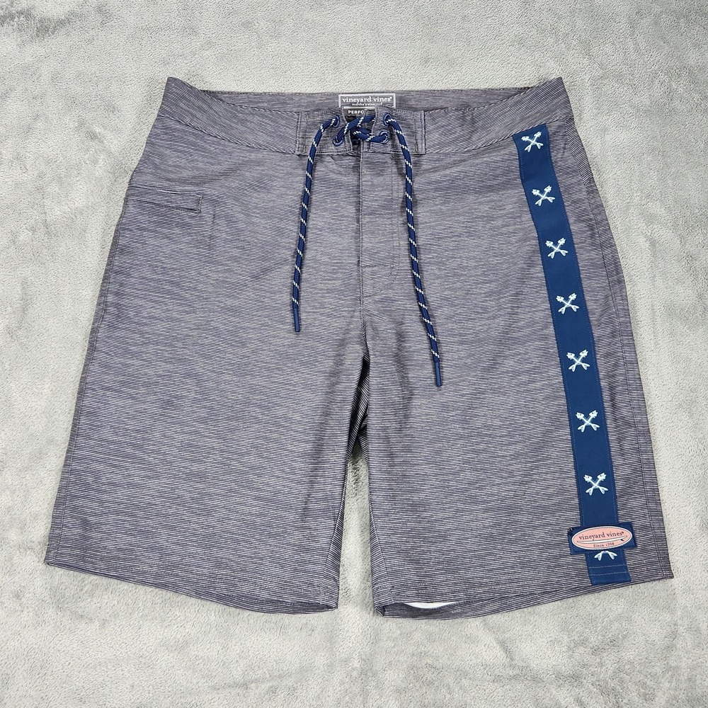Vineyard Vines Board Shorts Mens 30 Gray‎ Performance Swim Trunks Striped